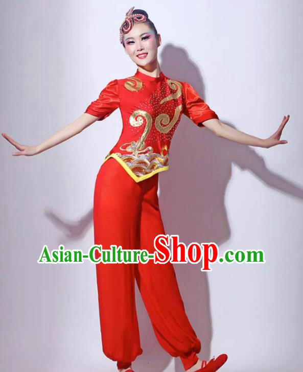 Red Festive Yangko Dance Costume Fan Dance Lantern Dance Performance Costume Short Skirt Modern Dance Costume Square Dance Skirt