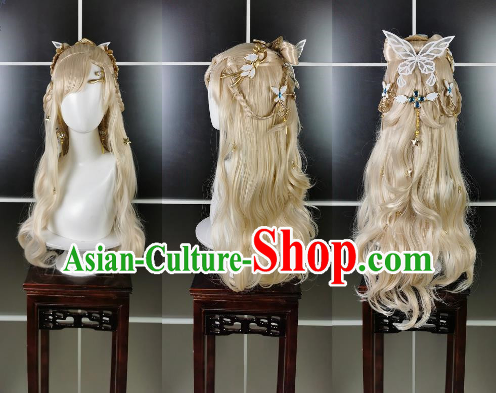 Molten Gold Curly Butterfly Gold Loli Wig Headdress Jiansan Cosplay Wig Headgear Blonde Hair