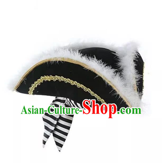 Handmade Halloween Stage Performance Captain Headwear Cosplay Pirate Black Hat