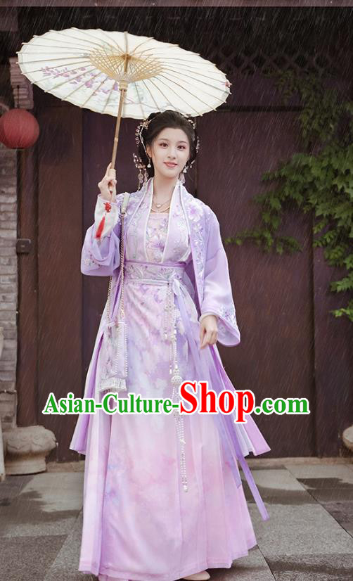 China Song Dynasty Historical Costumes Embroidered Purple Hanfu Ancient Noble Lady Clothing
