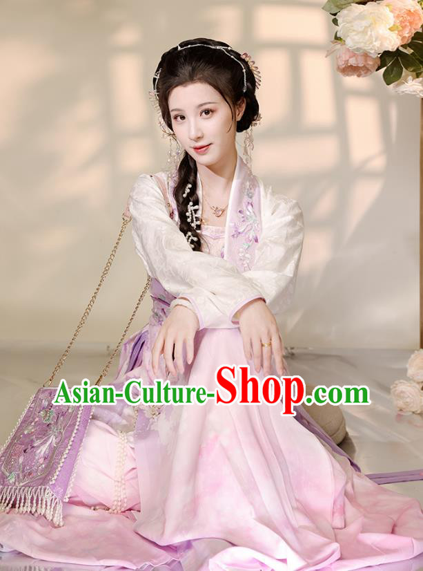 China Song Dynasty Historical Costumes Embroidered Purple Hanfu Ancient Noble Lady Clothing