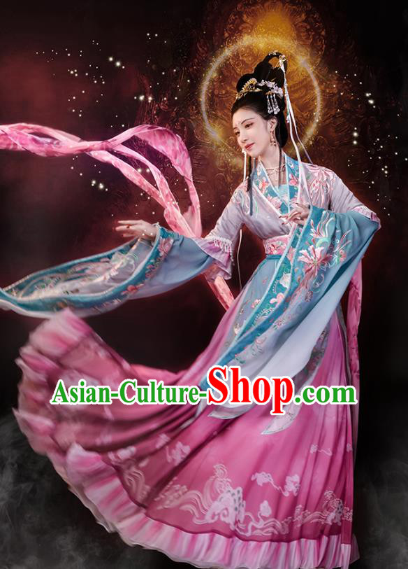 China Embroidered Hanfu Dress Ancient Goddess Clothing Jin Dynasty Historical Costumes