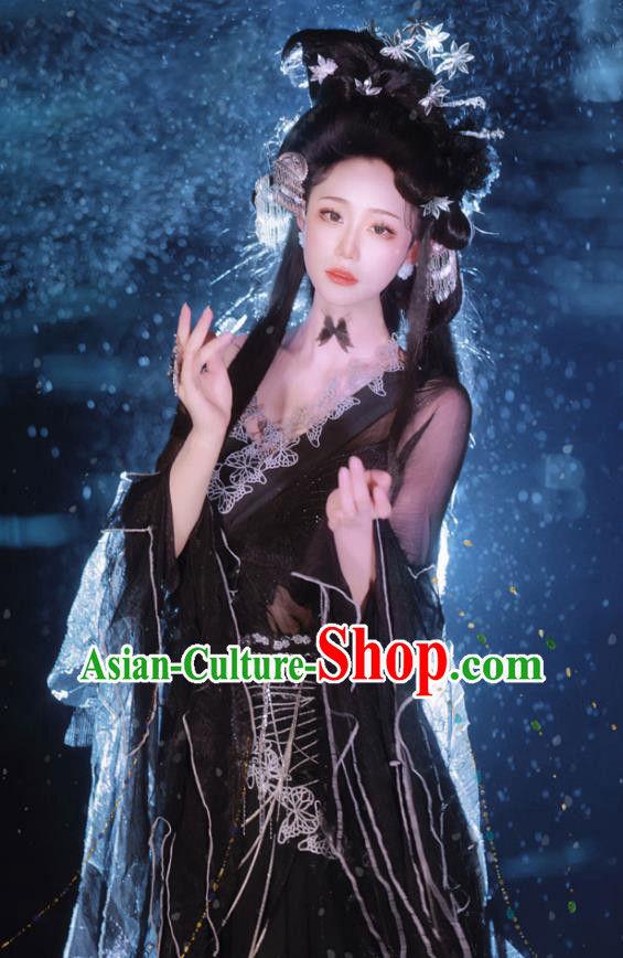 Hanfu Hezi Qun China Ancient Princess Clothing Dun Huang Feitian Flying Apsaras Black Dress