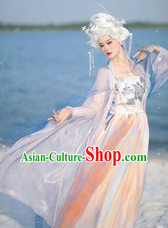 Ice Queen Hanfu China Ancient Goddess Clothing Fairy Blue Hezi Dress