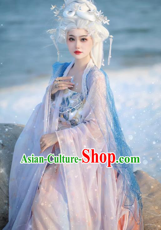 Ice Queen Hanfu China Ancient Goddess Clothing Fairy Blue Hezi Dress