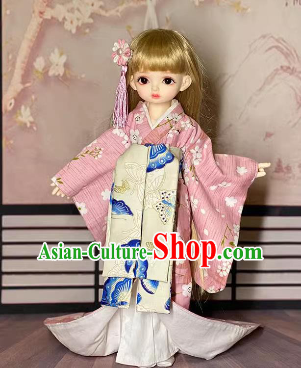 Customize Oiran Trailing Pink Kimono Handmade BJD Doll Costume Top Super Dollfie Japanese Clothing