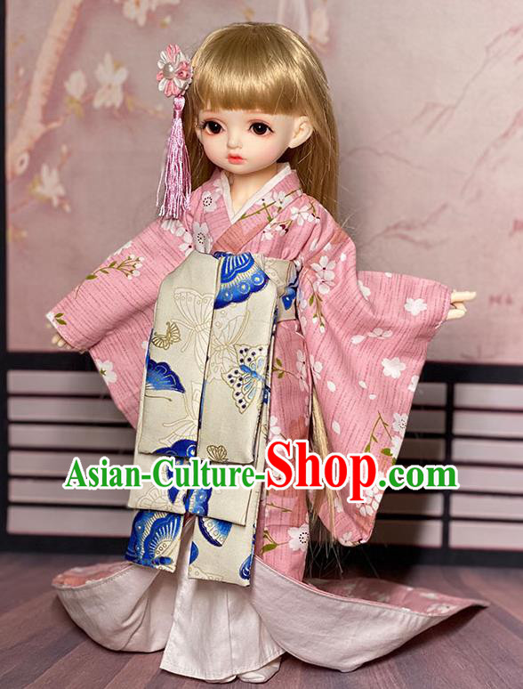 Customize Oiran Trailing Pink Kimono Handmade BJD Doll Costume Top Super Dollfie Japanese Clothing