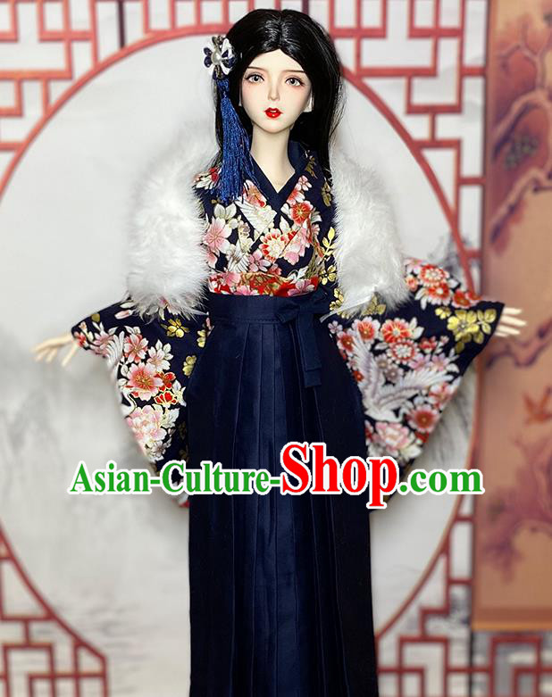 Handmade BJD Doll Costume Top Super Dollfie Japanese Sotsugyo Clothing Customize Lady Dark Blue Kimono