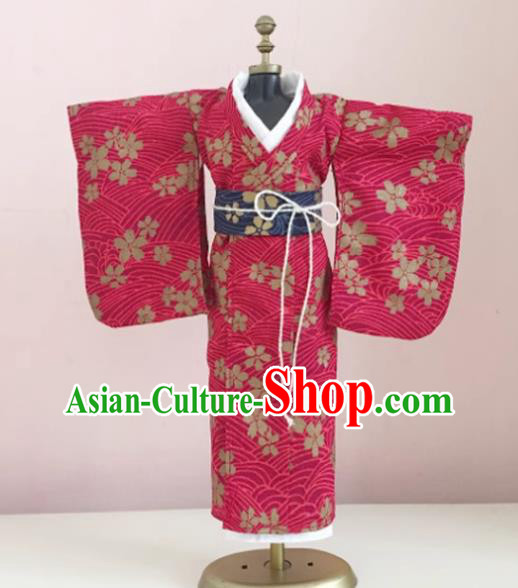 Top Super Dollfie Japanese Clothing Customize Furisode Kimono Handmade BJD Doll Megenta Costume