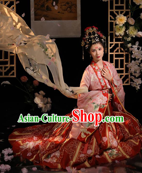 China Tang Dynasty Court Woman Costumes Traditional Hanfu Qiyao Dress Ancient Empress Red Clothing