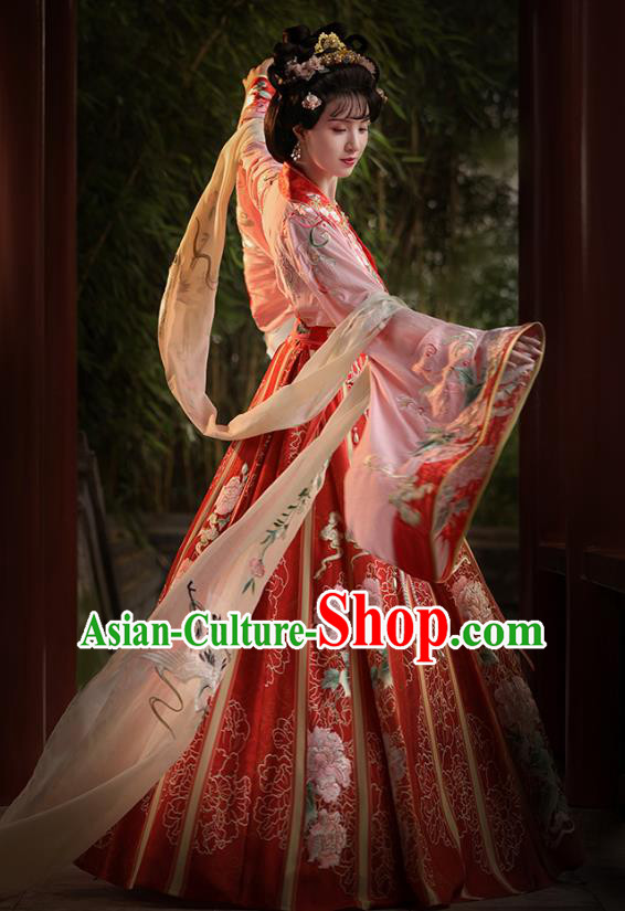 China Tang Dynasty Court Woman Costumes Traditional Hanfu Qiyao Dress Ancient Empress Red Clothing