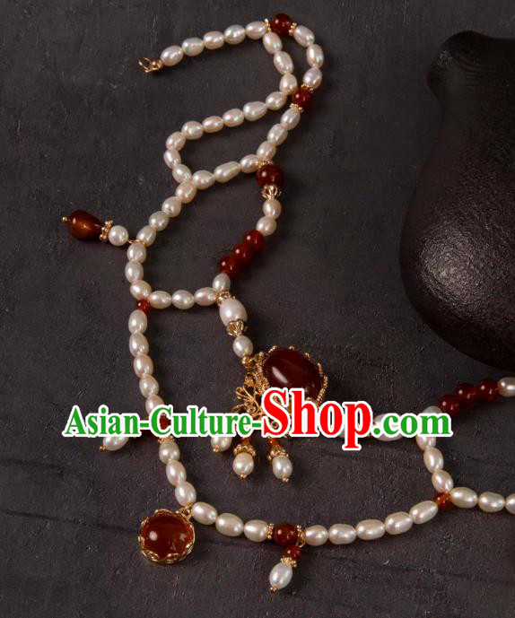Handmade Pearls Necklace Chinese Ancient Empress Jewelry Top Hanfu Court Woman Necklet