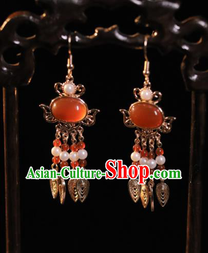Chinese Ancient Bride Ear Jewelries Top Hanfu Jewelries Handmade Ming Dynasty Empress Earrings