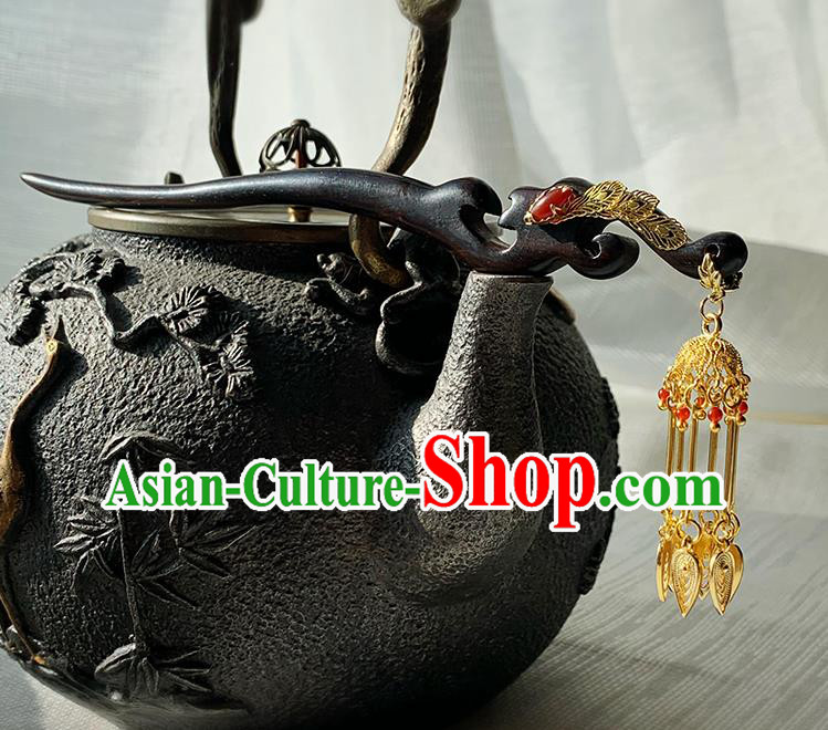 Traditional Golden Tassel Headgear Handmade Cheongsam Hair Jewelry Christmas Gift Chinese Hanfu Ebony Hairpin