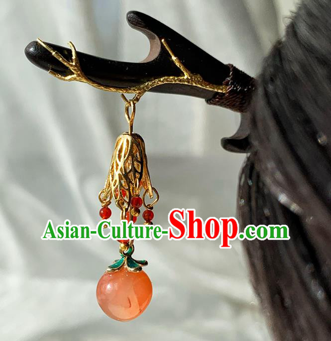 Christmas Gift Chinese Hanfu Ebony Hairpin Traditional Tassel Headgear Handmade Cheongsam Hair Jewelry