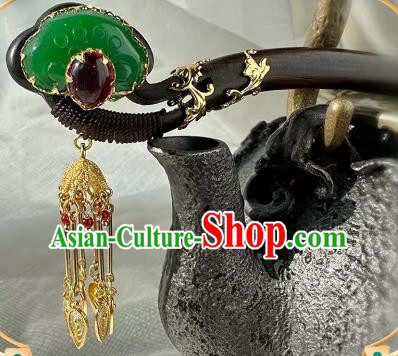 Traditional Hanfu Jade Hair Stick Top Cheongsam Hair Jewelry Chinese Handmade Ebony Hairpin