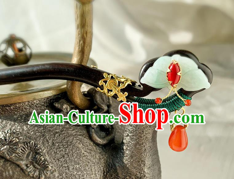 Traditional Jade Butterfly Headgear Handmade Cheongsam Hair Jewelry Christmas Gift Chinese Hanfu Ebony Hairpin