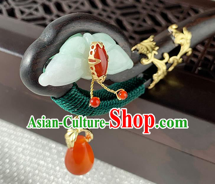 Traditional Jade Butterfly Headgear Handmade Cheongsam Hair Jewelry Christmas Gift Chinese Hanfu Ebony Hairpin