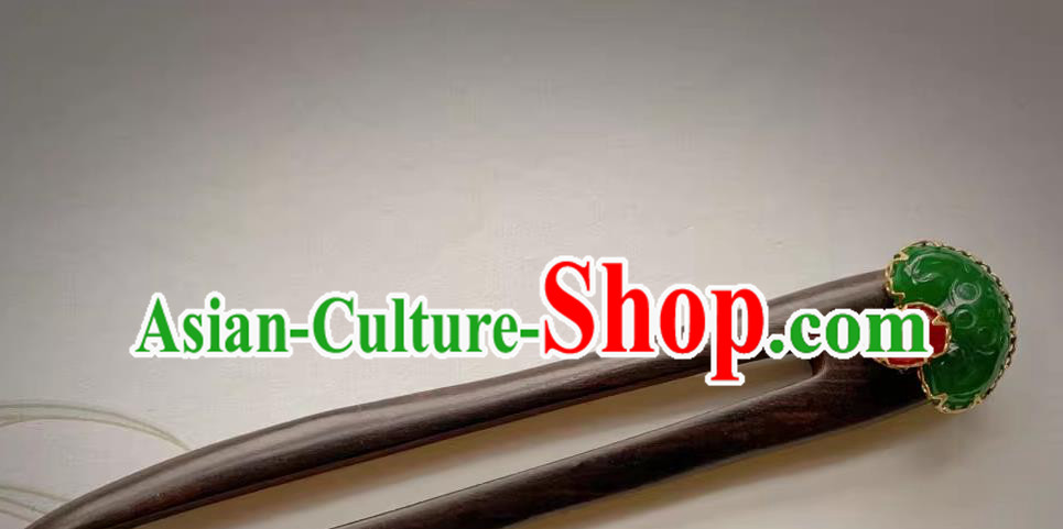 Chinese Hanfu Jade Headgear Traditional Ebony Hairpin Cheongsam Hair Jewelry Handmade Christmas Gift