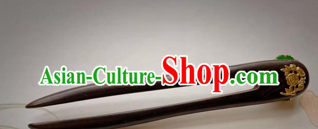 Chinese Hanfu Jade Headgear Traditional Ebony Hairpin Cheongsam Hair Jewelry Handmade Christmas Gift
