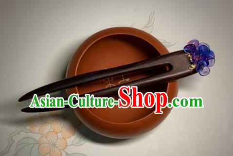Handmade Cheongsam Hair Jewelry Christmas Gift Chinese Hanfu Purple Glass Headgear Traditional Ebony Hairpin