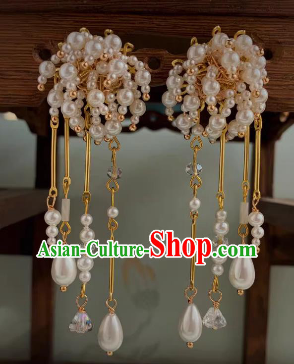 Handmade Pearls Ear Jewelries Chinese Traditional Jewelry Cheongsam Tassel Earring