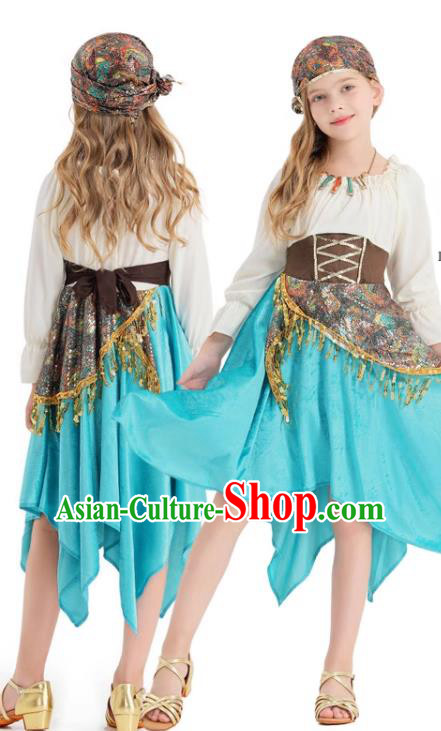 Cosplay European Medieval Pirate Captain Blue Dress Christmas Drama Performance Clothing Top Halloween Costumes for Girls