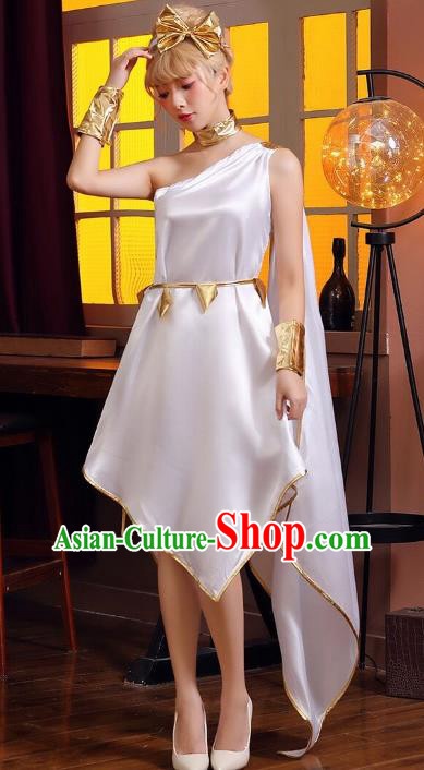 Cosplay Greek Myths Goddess Athena White Dress Christmas Drama Performance Clothing Top Halloween Costume