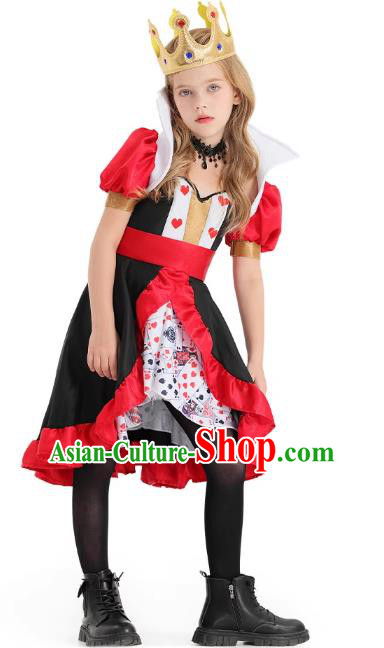 Top Halloween Children Costume Cosplay Red Queen Dress Christmas Stage Performance Clothing