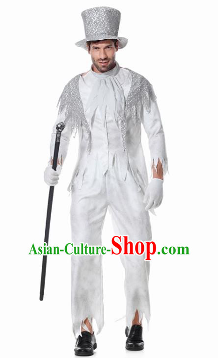 Christmas Stage Performance Clothing Top Halloween Party Male Costume Cosplay Gentleman White Suit