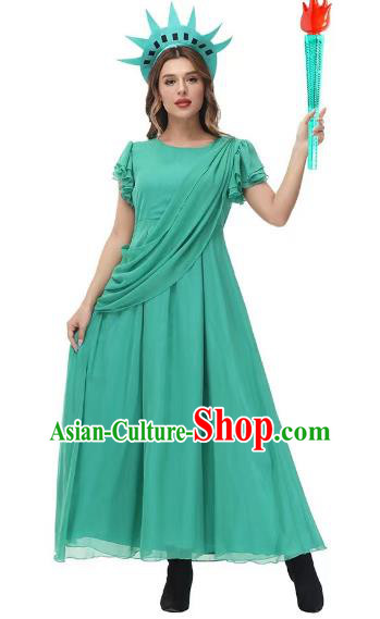 Christmas Drama Performance Costume Greek Myths Goddess Clothing Cosplay Liberty Queen Green Dress