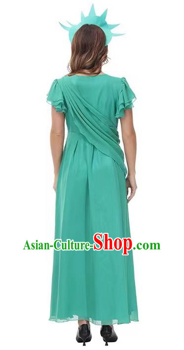 Christmas Drama Performance Costume Greek Myths Goddess Clothing Cosplay Liberty Queen Green Dress