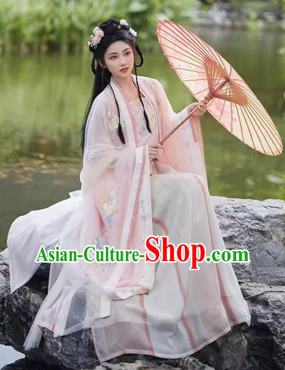 China Ancient Royal Princess Costumes Embroidered Pink Qiyao Ruqun Song Dynasty Hanfu Clothing