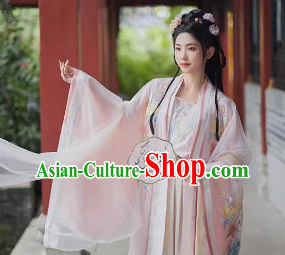 China Ancient Royal Princess Costumes Embroidered Pink Qiyao Ruqun Song Dynasty Hanfu Clothing