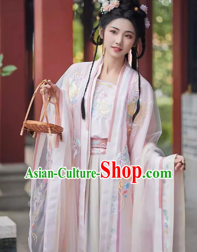 China Ancient Royal Princess Costumes Embroidered Pink Qiyao Ruqun Song Dynasty Hanfu Clothing
