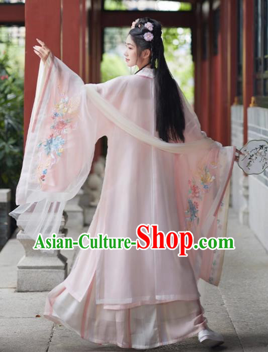 China Ancient Royal Princess Costumes Embroidered Pink Qiyao Ruqun Song Dynasty Hanfu Clothing