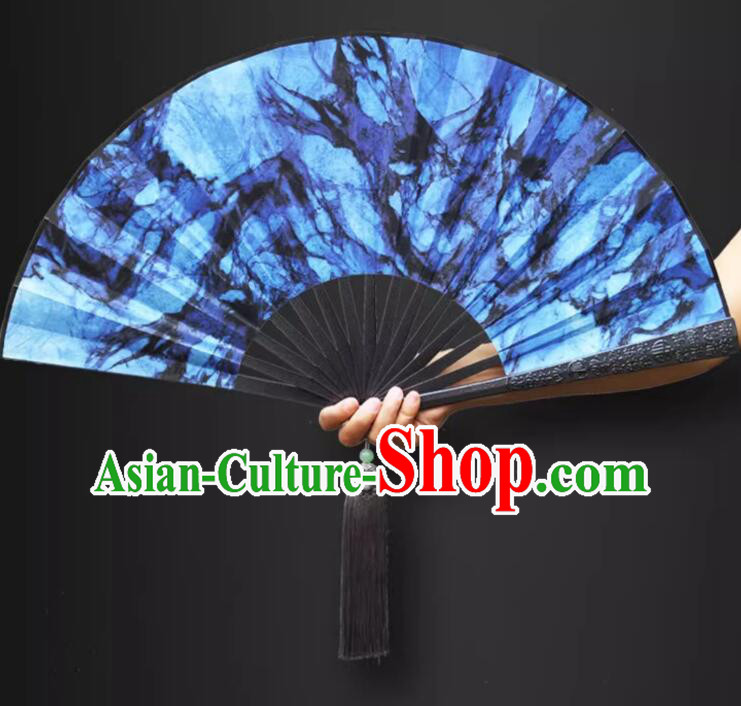 Tai Chi Dance Fan Kung Fu Fan Stage Performance Blue Fan Top Metal Fan