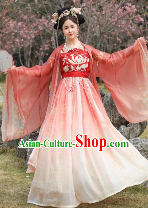 China Ancient Princess Embroidered Costumes Plus Size Hanfu Red Hezi Qun Tang Dynasty Young Lady Clothing