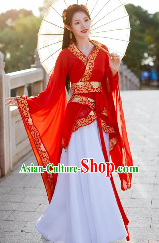 China Ancient Dance Costume Red Hanfu Quju Dress Han Dynasty Young Woman Clothing
