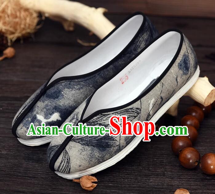 Handmade Old Peking Cloth Shoes Chinese Strong Cloth Soles Shoes Traditional Ink Painting Shoes for Men
