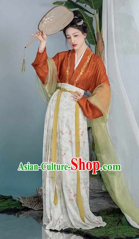 China Ancient Princess Clothing Song Dynasty Noble Lady Costumes Traditional Hanfu Dress Red Blouse and Skirt Complete Set