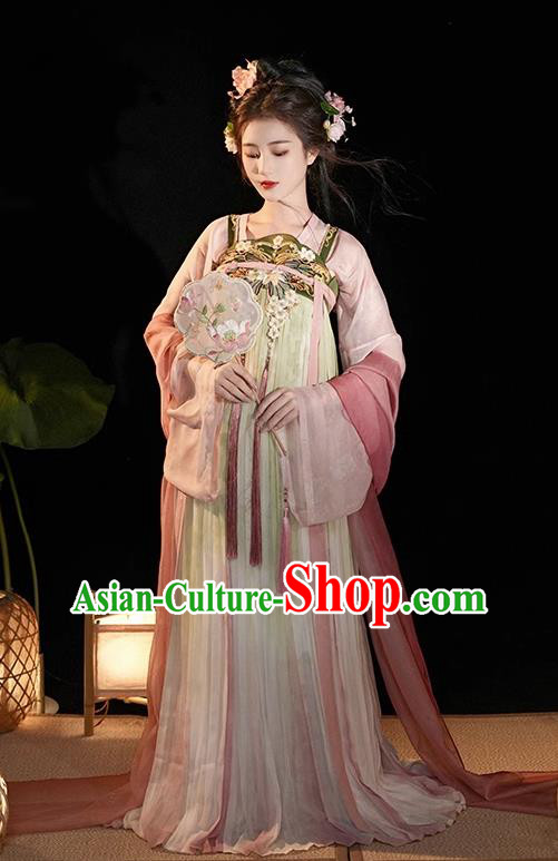 China Ancient Flower Fairy Clothing Tang Dynasty Royal Princess Costumes Traditional Green Hanfu Dresses