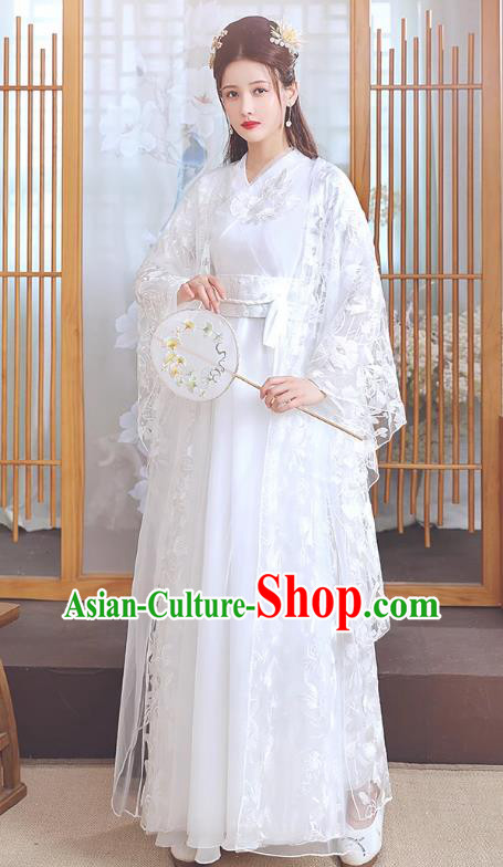 China Jin Dynasty Royal Princess Clothing Ancient Fairy Costumes Traditional Hanfu White Dance Dress