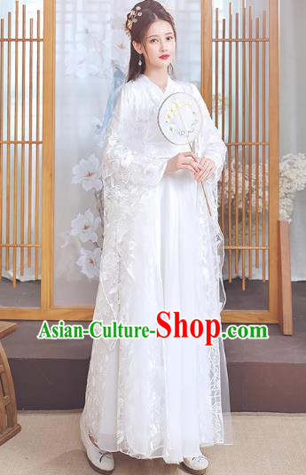 China Jin Dynasty Royal Princess Clothing Ancient Fairy Costumes Traditional Hanfu White Dance Dress