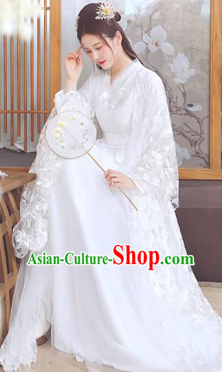 China Jin Dynasty Royal Princess Clothing Ancient Fairy Costumes Traditional Hanfu White Dance Dress