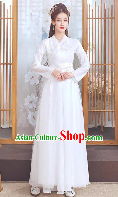 China Jin Dynasty Royal Princess Clothing Ancient Fairy Costumes Traditional Hanfu White Dance Dress