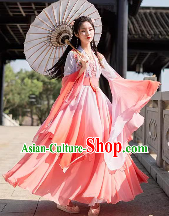 China Tang Dynasty Woman Clothing Wide Sleeve Flow Fairy Dress Ancient Princess Costume