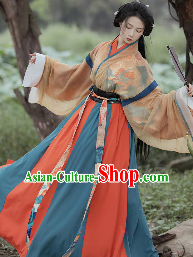 China Jin Dynasty Historical Costumes Ancient Palace Lady Hanfu Cross Collar Ruqun