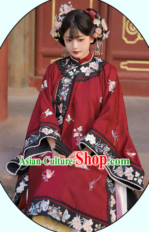 China Qing Dynasty Historical Costumes Embroidered Red Blouse and White Mamian Skirt Ancient Noble Lady Clothing