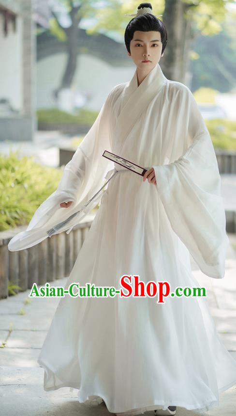 China Ancient Scholar Clothing Ming Dynasty Historical Costume Male White Hanfu Robe